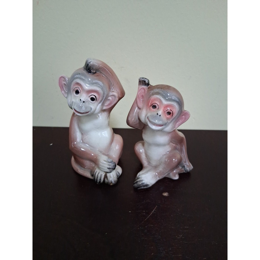 vintage ceramic monkey salt and pepper shaker set made in japan